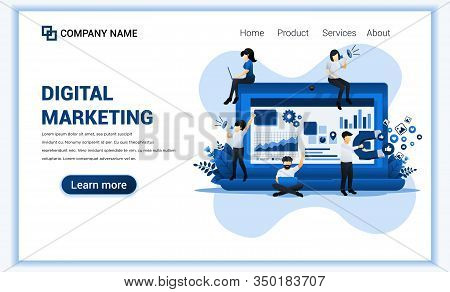 Modern Flat Design Concept Of Digital Marketing With Characters. Can Use For Web Banner, Content Str