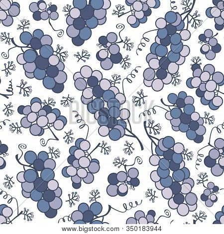 Vector White Purple Grapes Seamless Pattern Print Background.
