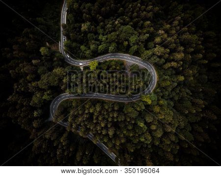 Aerial View Of The Alpenstrasse B308 Near Scheidegg In Bavaria, Germany