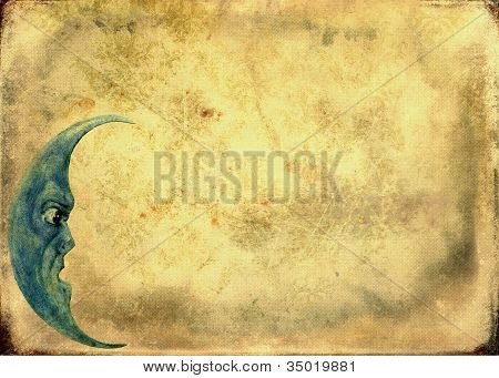 Vintage Blue Moon antika Grunge zemin üzerine