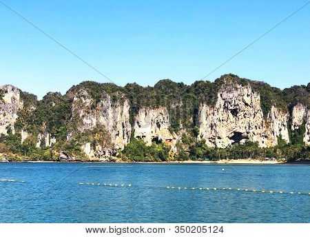 Aonang, Krabi / Thailand - February 11, 2019: Aonang Beach, The Beautiful And Famous Place In Thaila