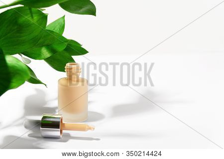 Cosmetic Product For Make-up. Unbranded Liquid Foundation Cream Bottle With Pipette. Facial Skin Cor