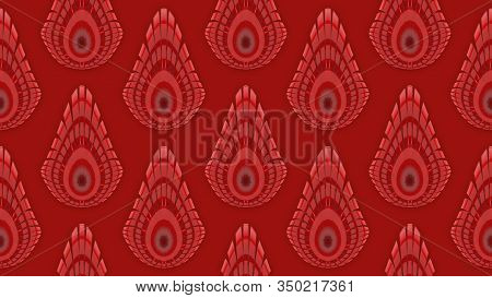 3d Illustration. Seamless Oriental Style Red Kanok Pattern Art Design Wall Background.