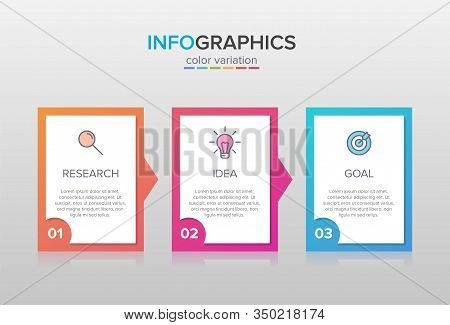 Concept Of Arrow Business Model With 3 Successive Steps. Three Colorful Design Elements. Timeline De