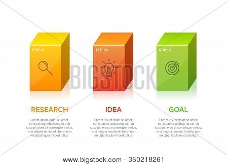 Concept Of Arrow Business Model With 3 Successive Steps. Three Colorful Design Elements. Timeline De