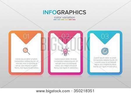 Concept Of Arrow Business Model With 3 Successive Steps. Three Colorful Design Elements. Timeline De