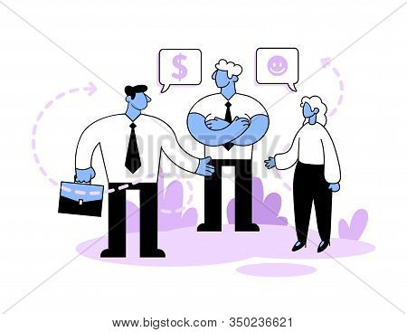 Conflict Of Interests. Business People Having An Argument With Money And Emoji Symbols Above Their H
