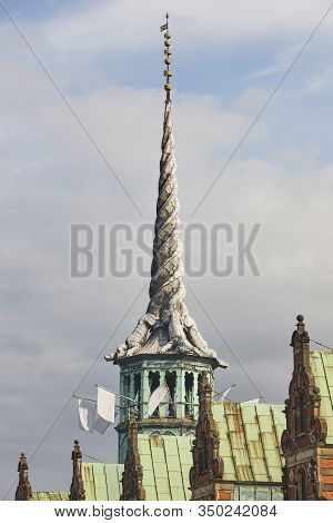 Old Stock Exchange Tower With Twisted Dragons. Copenhague Architecture Heritage