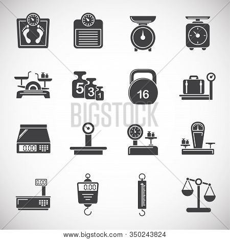 Scales Related Icons Set On Background For Graphic And Web Design. Creative Illustration Concept Sym