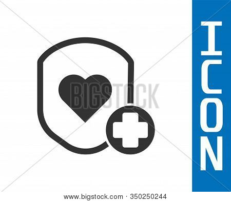 Grey Shield And Heart Rate Icon Isolated On White Background. Health Protection Concept. Health Care
