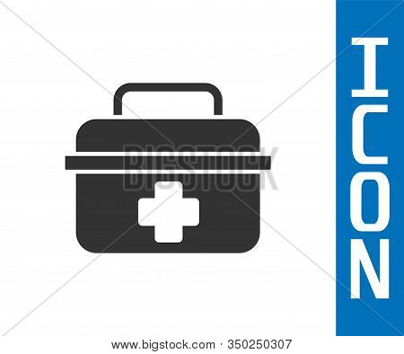 Grey First Aid Kit Icon Isolated On White Background. Medical Box With Cross. Medical Equipment For 