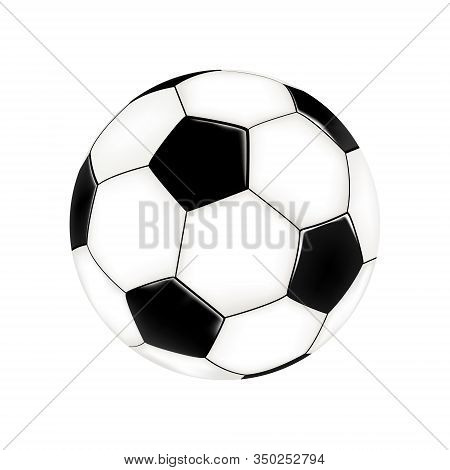Isolated Soccer Ball On A White Background. Black Pentagons, White Hexagons. Realistic Vector Drawin