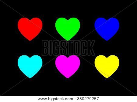 Heart Symbol, Vector Heart Icon Color Design Red, Green, Blue, Cyan, Magenta And Yellow.
