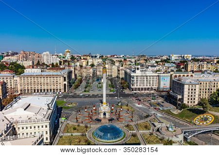 Kiev , Ukraine - August 30, 2019 : Maidan square skyline cityscape Landmark