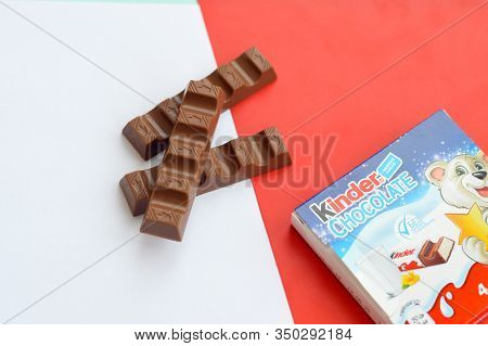 Kinder Chocolate Small Box Made By Ferrero Spa. Kinder Is A Confectionery Product Brand Line Of Ital