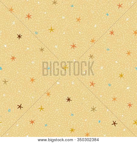 Vector Abstract Sea Star Pattern, Summer Mood, Star Fish On Textured Beachy Background. Costal Desig