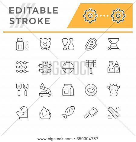 Set Line Icons Of Grill Isolated On White. Editable Stroke. Vector Illustration