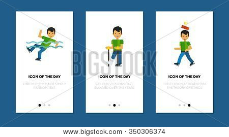 Person Getting Hurt Thin Flat Icon Set. Pain, Contusion, Dangerous Isolated Vector Sign Pack. Injury