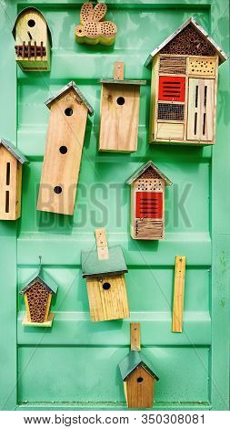 Different Types Of Birdhouses On The Wall