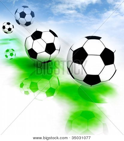 a mezőt a kék ég négy futball-labda