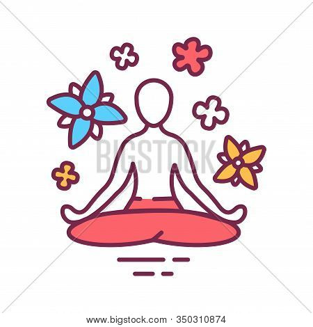 Yoga Pose Color Line Icon. Asana. Body Posture, Originally And Still A General Term For A Sitting Me