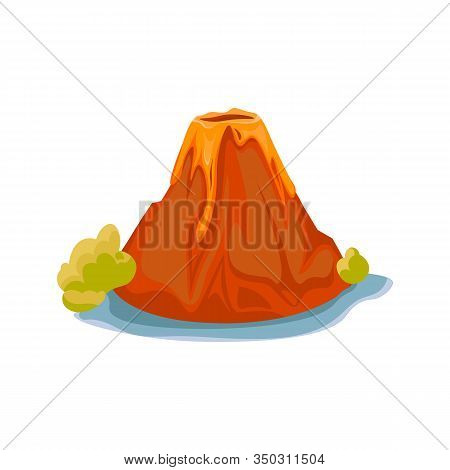 Cartoon Hot Volcano With Magma And Lava. Vulcano Rock Mountains Icon Isolated On White. Vector Illus