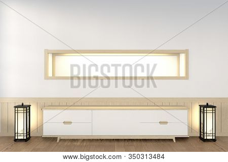 Tv Cabinet Wooden In Idea Modern Zen Room Style,minimal Designs. 3D Rendering