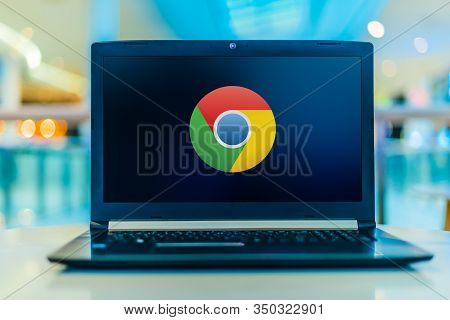 Laptop Computer Displaying Logo Of Google Chrome