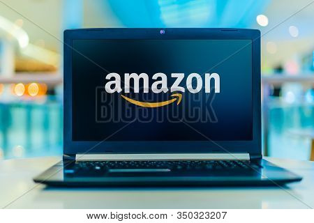 Poznan, Pol - Jan 30, 2020: Laptop Computer Displaying Logo Of Amazon, An American Multinational Tec
