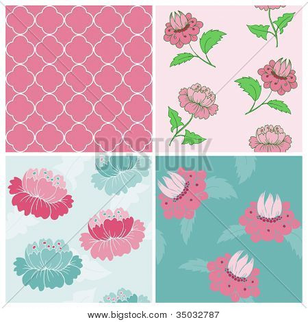 Set of Seamless Vintage Floral backgrounds - for scrapbook and design - in vector
