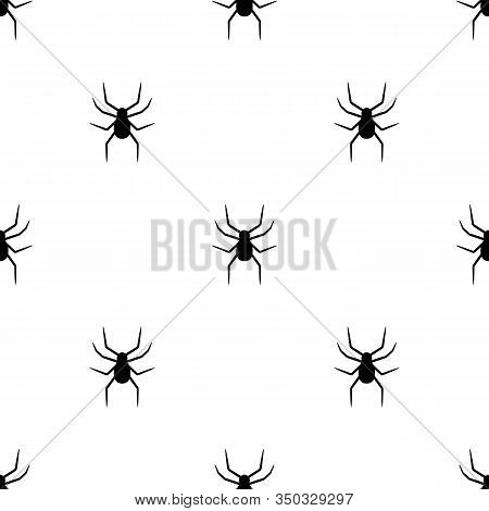 Seamless Pattern With Black Silhouette Of Spider On White Background. Halloween Decorative Texture. 