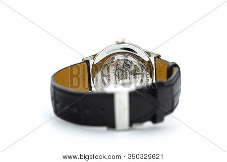 Saint-imier, Switzerland, 2.02.2020 - Longines Luxury Watch Automatic Chronograph Isolated White Tab