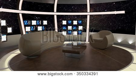 Virtual Tv Studio Chat Set 2. 3d Rendering. Virtual Set Studio For Chroma Footage. Wherever You Want