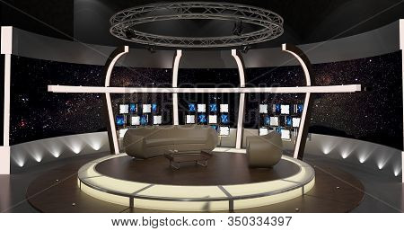 Virtual Tv Studio Chat Set 2. 3d Rendering. Virtual Set Studio For Chroma Footage. Wherever You Want