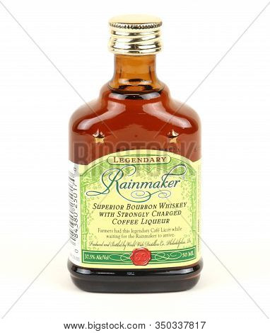Spencer,wisconsin,u.s.a. February,11,2020   Bottle Of Rainmaker Bourbon Whiskey  Rainmaker Is Bottle