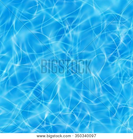 Seamless Blue Ocean Light Pattern. Sea Ripple With Scattered Little Sunbeams. Swimming Pool Texture.