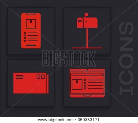 Set Laptop With App Delivery Tracking , Mobile Phone With App Delivery Tracking , Open Mail Box And 