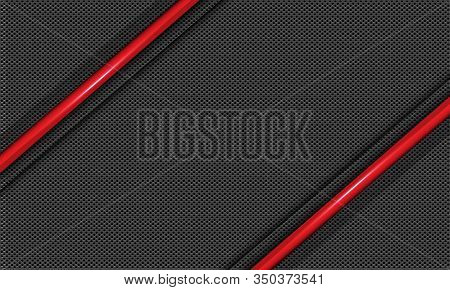 Abstract Red Line Metallic Slash On Grey Circle Mesh Pattern With Blank Space Design Modern Futurist
