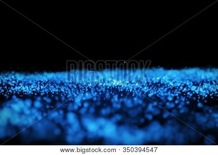 Glow Rainbow Particles On Black Background, Sci-fi Background With Depth Of Field, 3d Rendering Rain