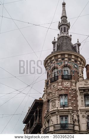 Madrid, Spain - January 25, 2020: View Of The Edificio Meneses (meneses Building) And Casa De Allend