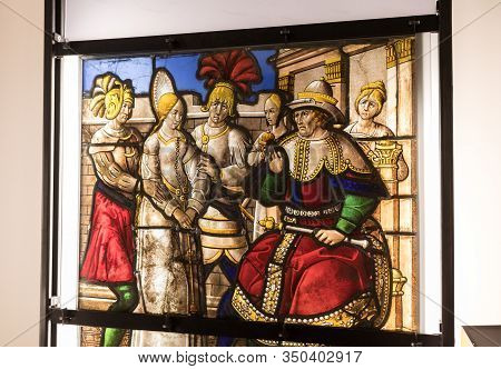 Troyes, France - August 31, 2018: Exhibition Of Beautiful Stained Glass Windows At Cite Du Vitrail I