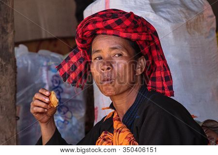 Heho, Myanmar - Nov 08, 2019: People At A Market In The City Center Of Heho In Myanmar, Former Burma