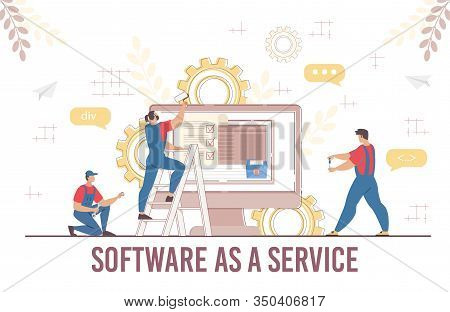 Engineer Team Software Service Development Programming Coding Process. Man Technician And Maintenanc