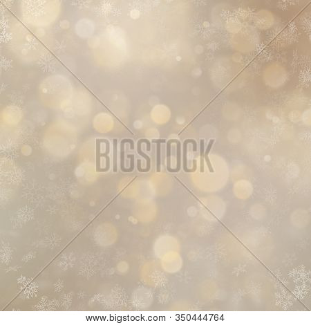 Christmas Defocused Blurred Gold Background With Showflakes. Eps 10