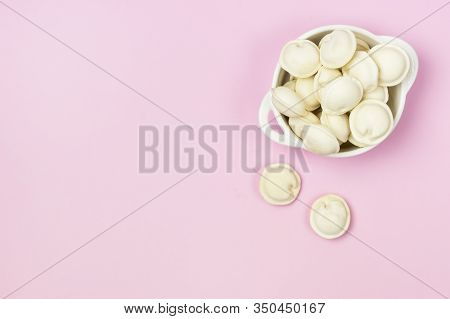 Uncooked Russian Pelmeni In White Bowl Homemade Pelmeni Ravioli Or Dumplings With Meat Horizontal Co