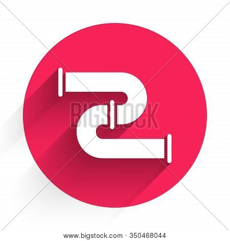 White Industry Metallic Pipe Icon Isolated With Long Shadow. Plumbing Pipeline Parts Of Different Sh