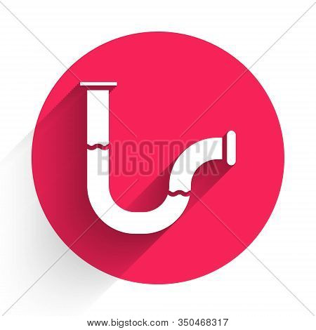 White Industry Metallic Pipe Icon Isolated With Long Shadow. Plumbing Pipeline Parts Of Different Sh