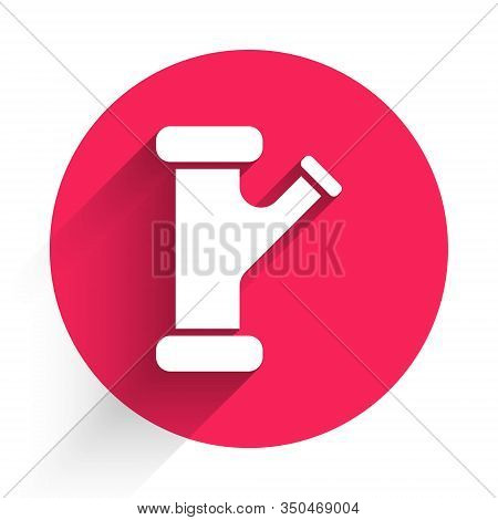 White Industry Metallic Pipe Icon Isolated With Long Shadow. Plumbing Pipeline Parts Of Different Sh
