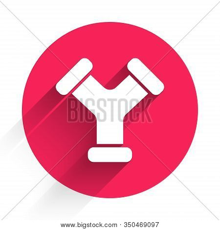 White Industry Metallic Pipe Icon Isolated With Long Shadow. Plumbing Pipeline Parts Of Different Sh