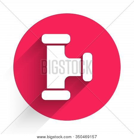 White Industry Metallic Pipe Icon Isolated With Long Shadow. Plumbing Pipeline Parts Of Different Sh